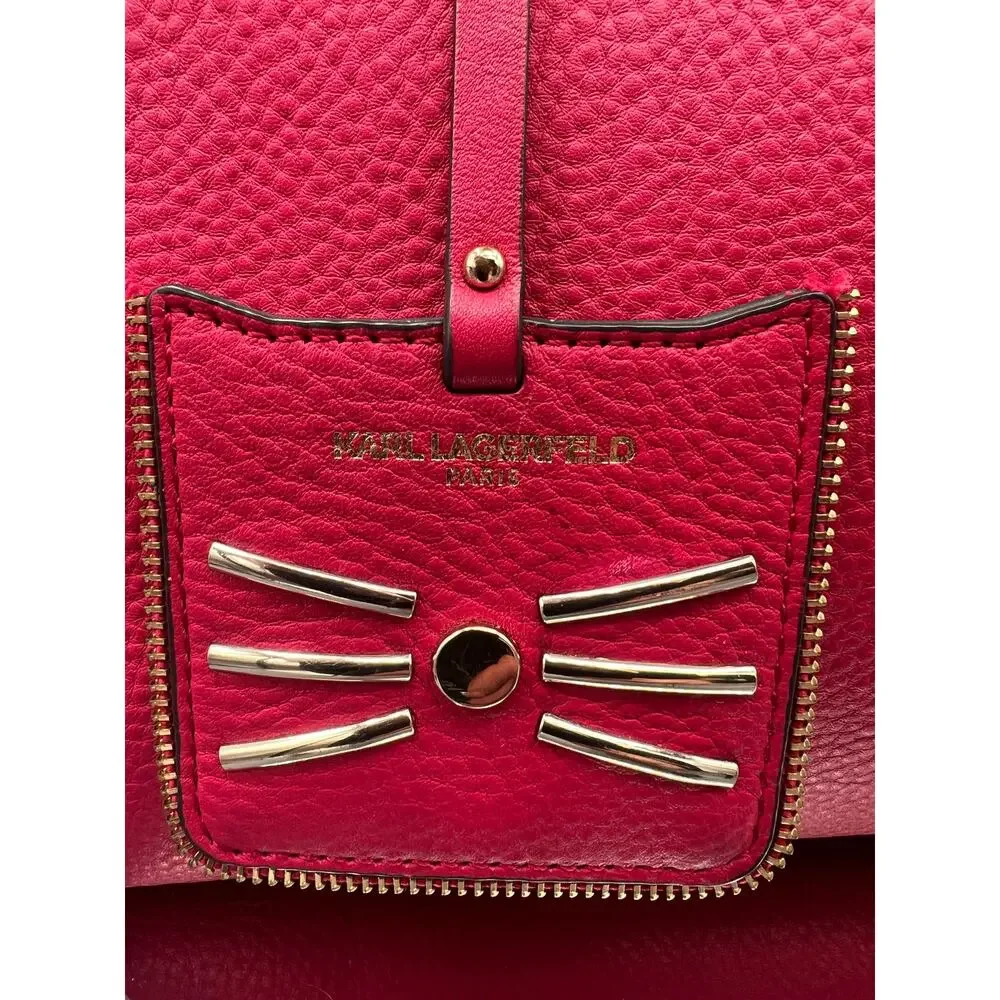 KARL LAGERFELD PARIS Zippy East West Tote in pink leather w/cat whisker tag